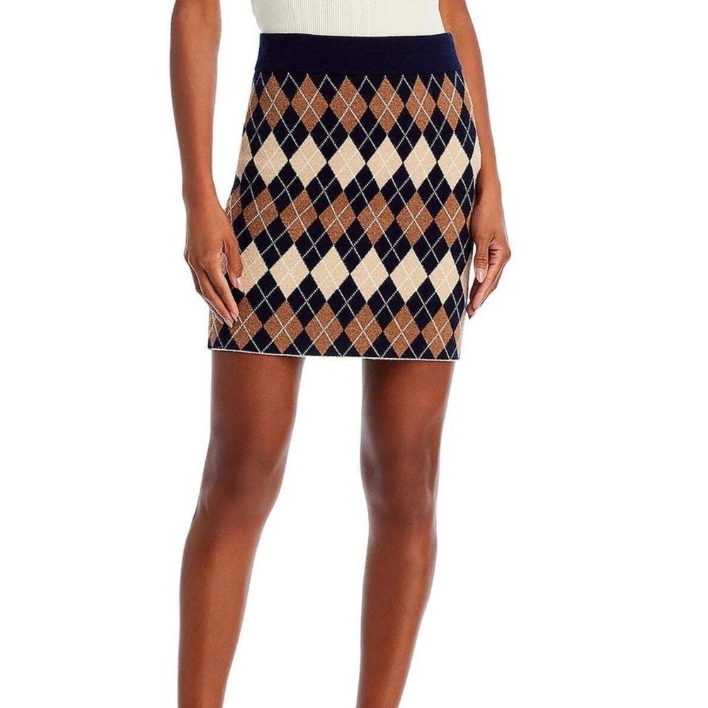 NWT Kule The Chelsea Argyle Wool Mini Skirt‎ Navy Knit Cashmere Blend - Small